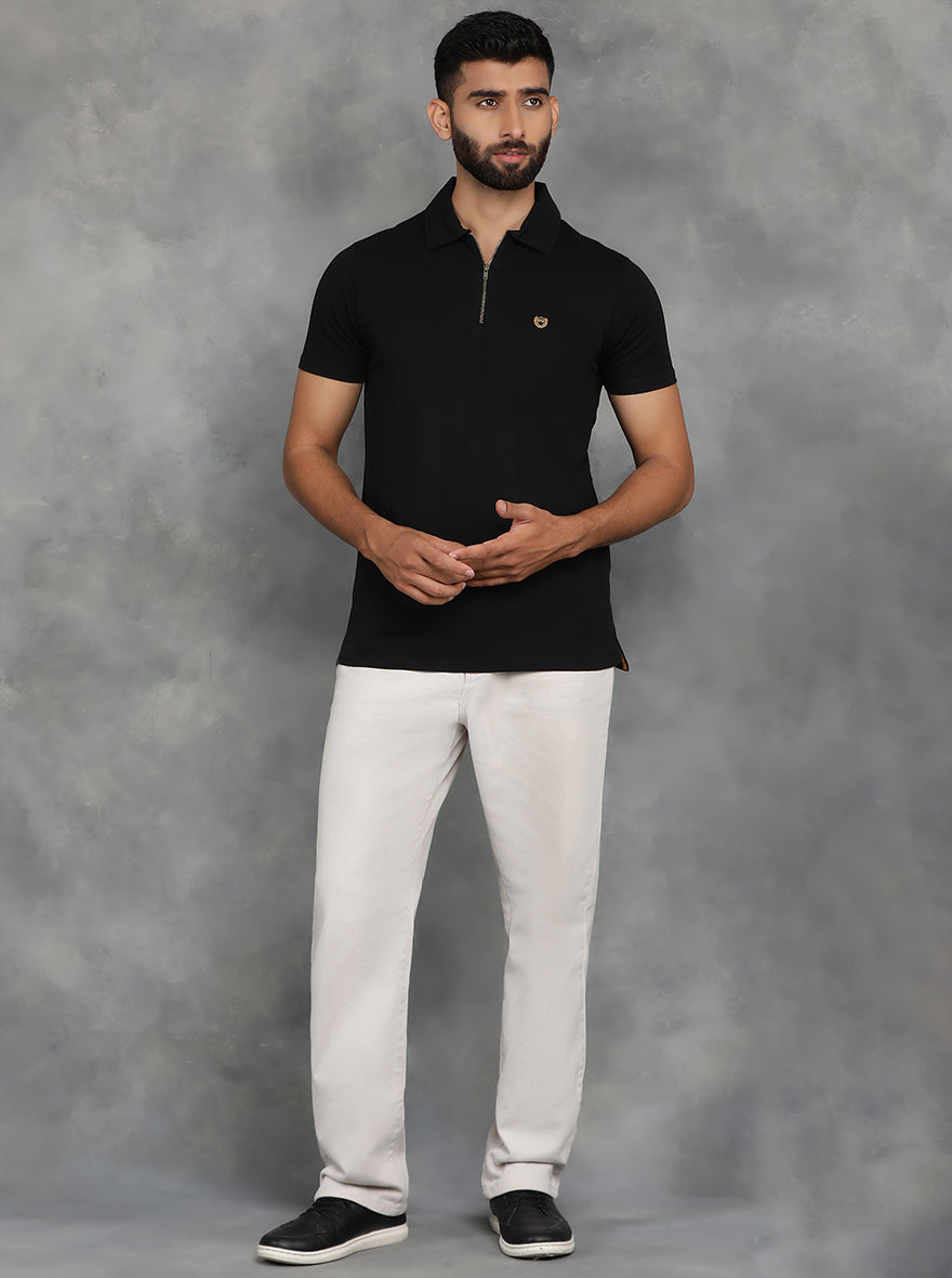 Black Solid Regular Fit Polo T-Shirt | JadeBlue