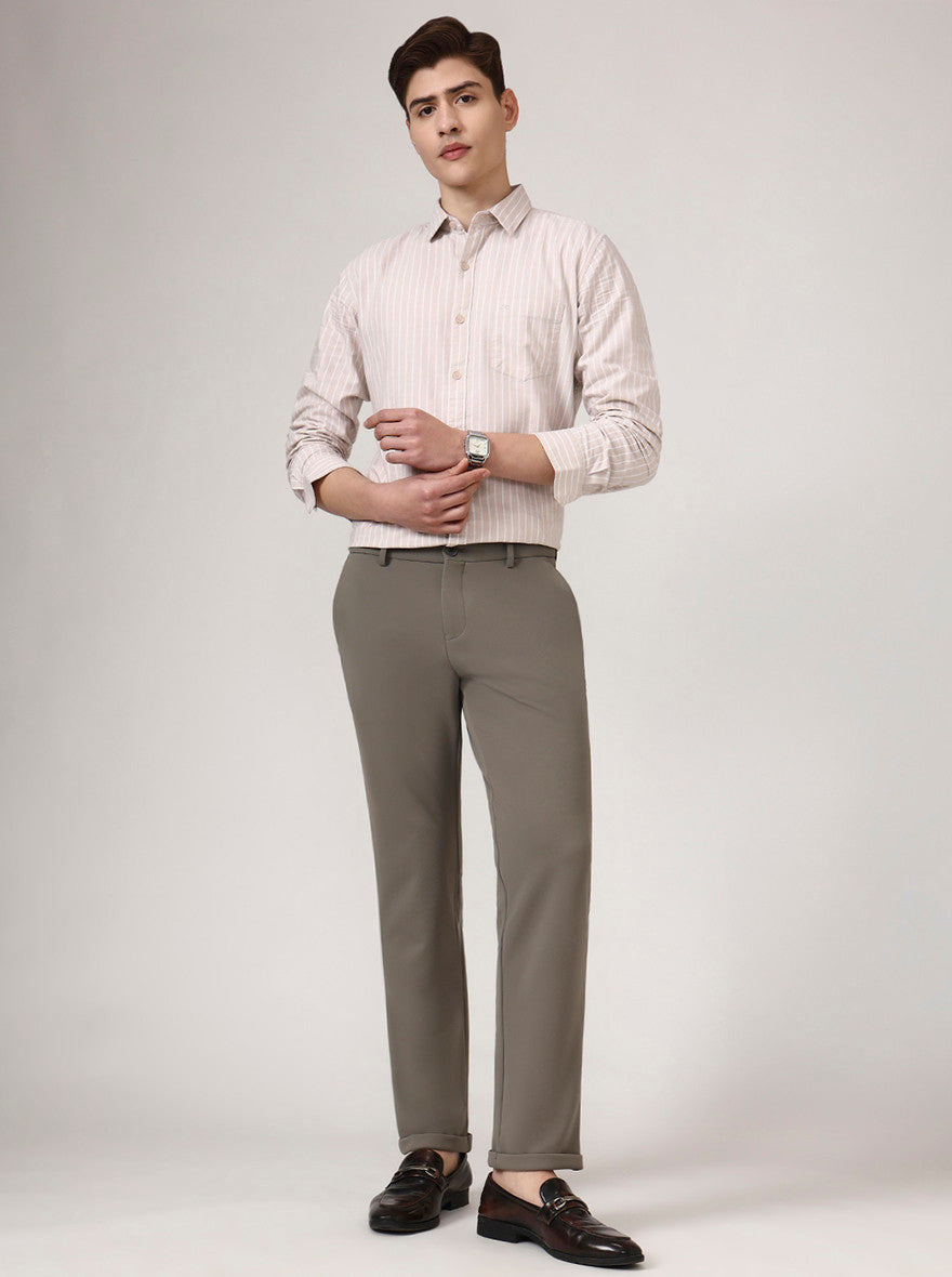Beige Checked Venice Fit Casual Trouser | JadeBlue