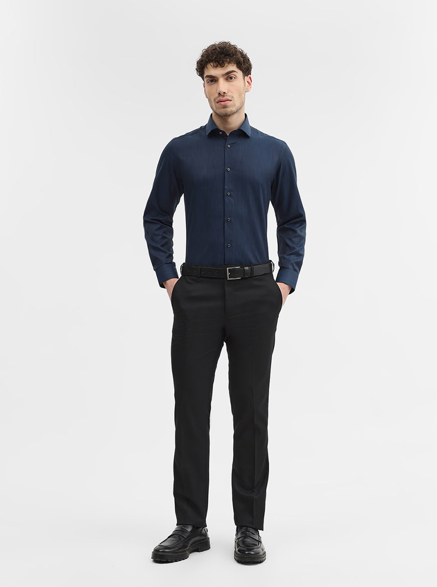 Black Solid Slim Fit Formal Trouser | Greenfibre