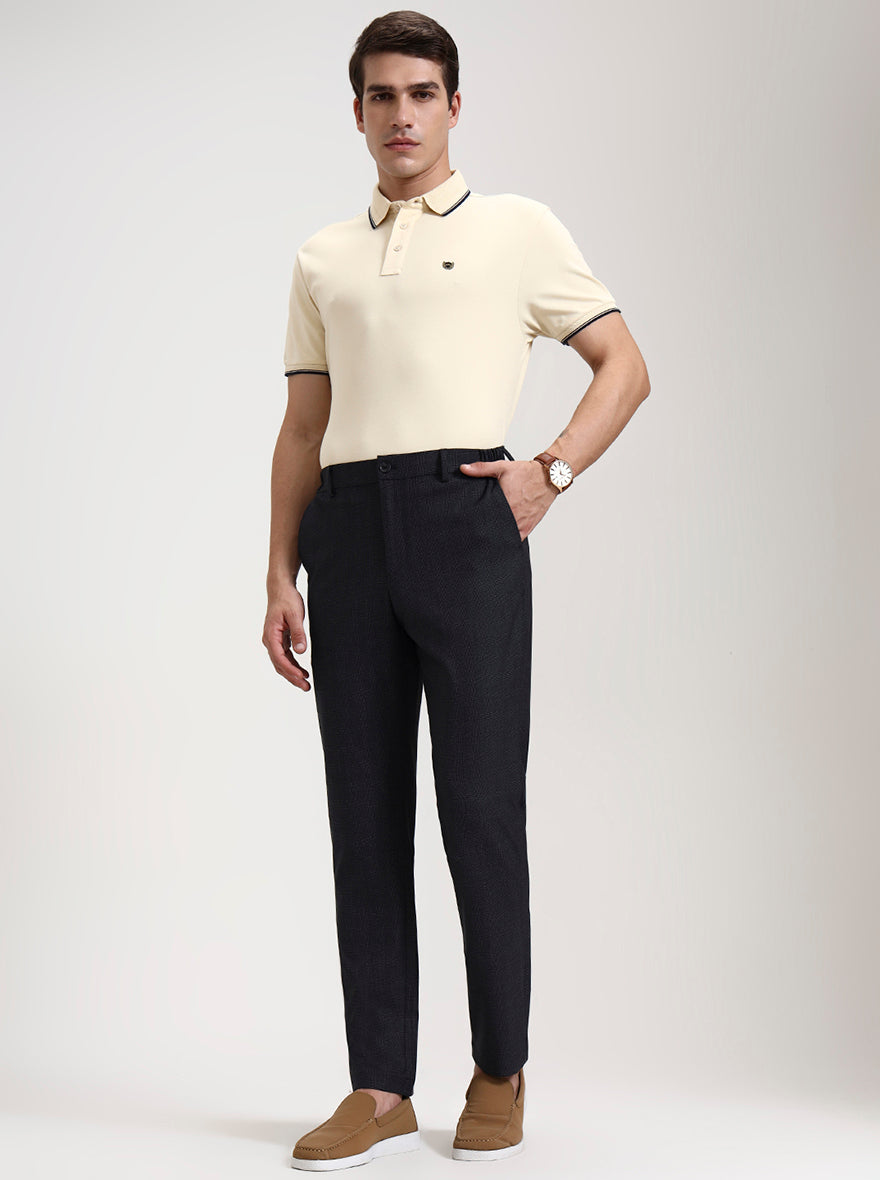 Black Checked Slim Fit Casual Trouser | JadeBlue