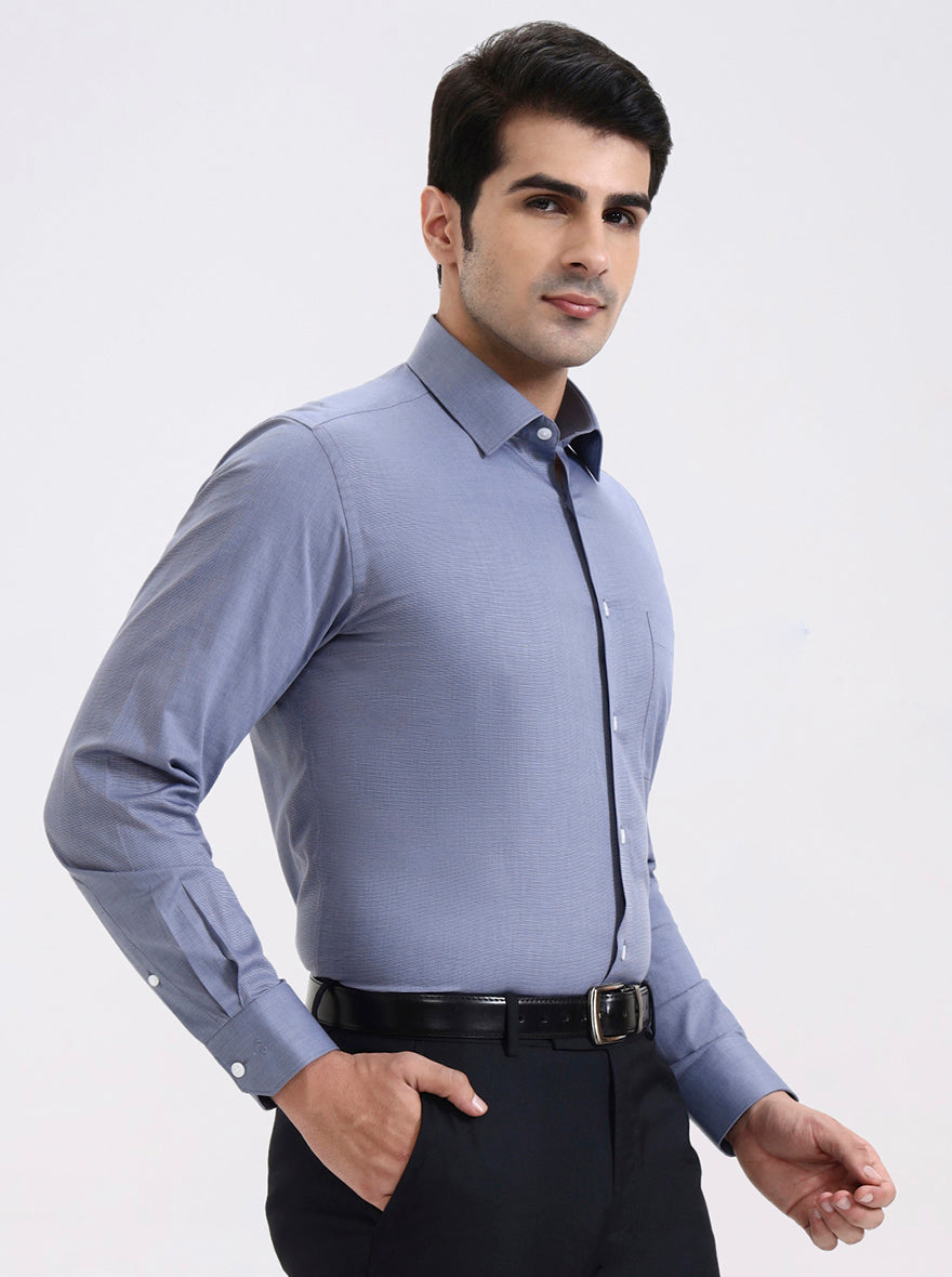 Blue Solid Regular Fit Formal Shirt | JadeBlue