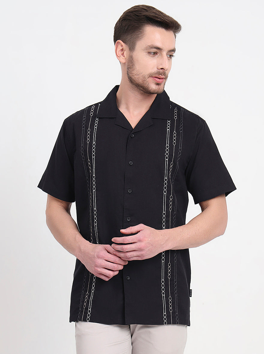 Black Printed Slim Fit Casual Shirt | JadeBlue