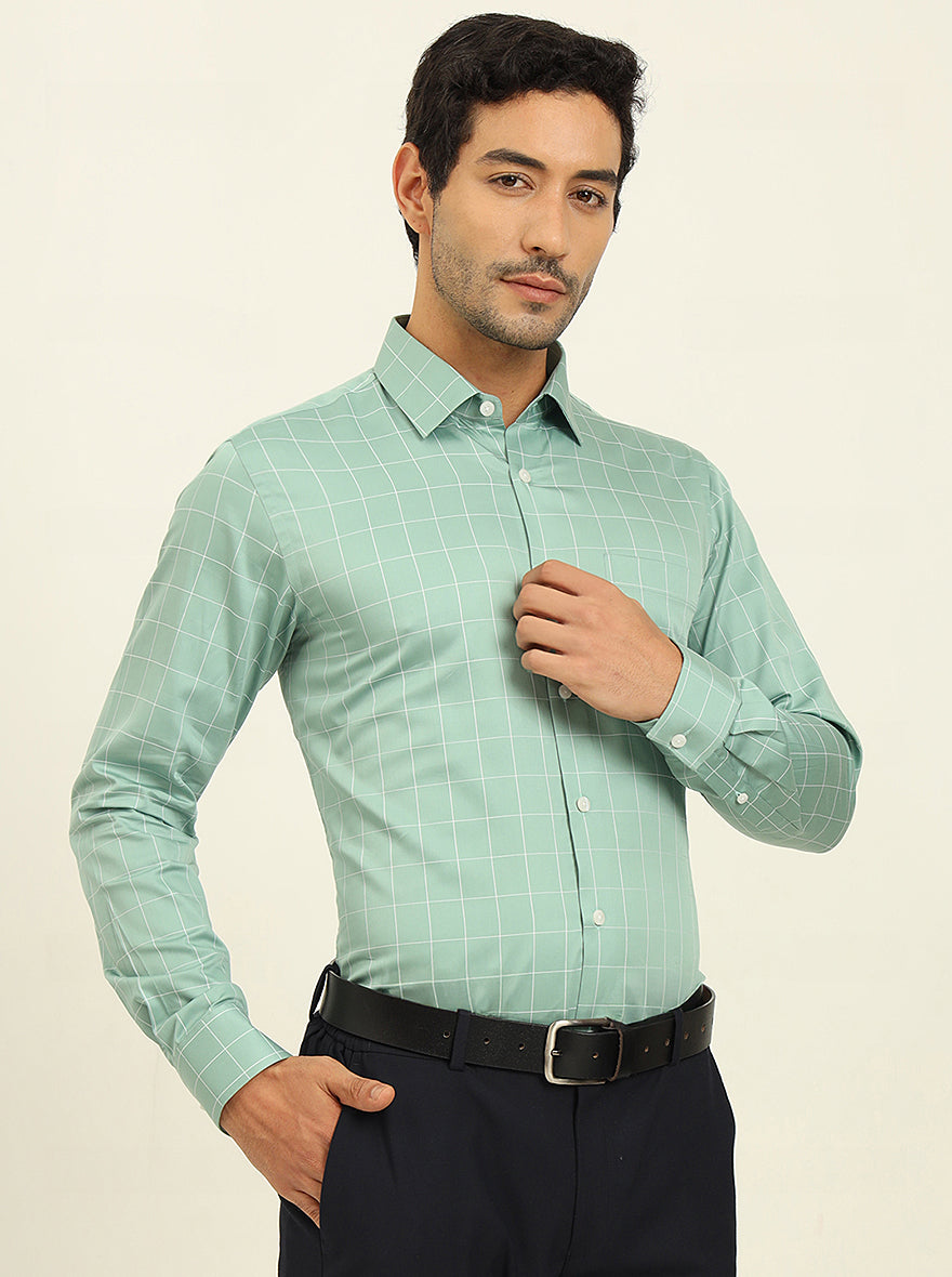 Green Checked Slim Fit Formal Shirt | JadeBlue Youth
