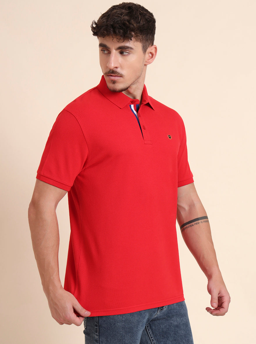Blood Red Solid Slim Fit Polo T-Shirt | JadeBlue