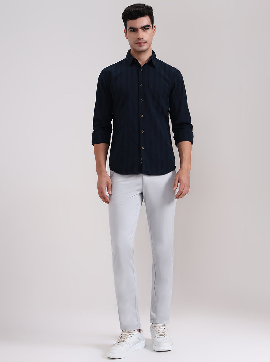 Steel Grey Solid Neo Fit Casual Trouser | Greenfibre