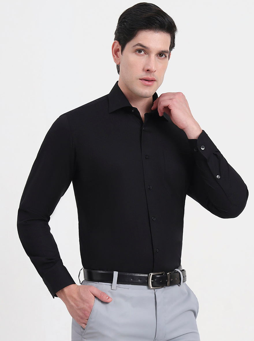 Black Solid Slim Fit Formal Shirt | Metal