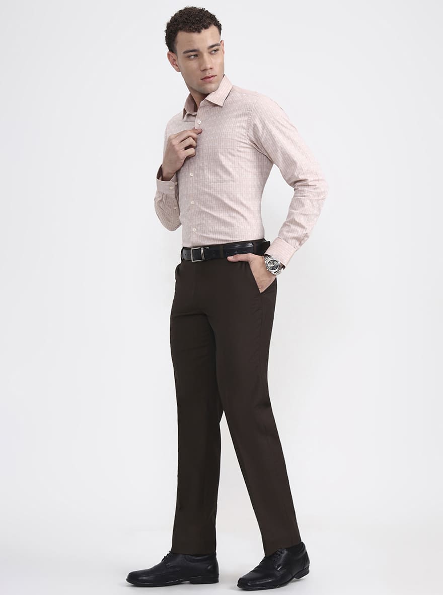 Olive Brown Solid Regular Fit Formal Trouser | JadeBlue