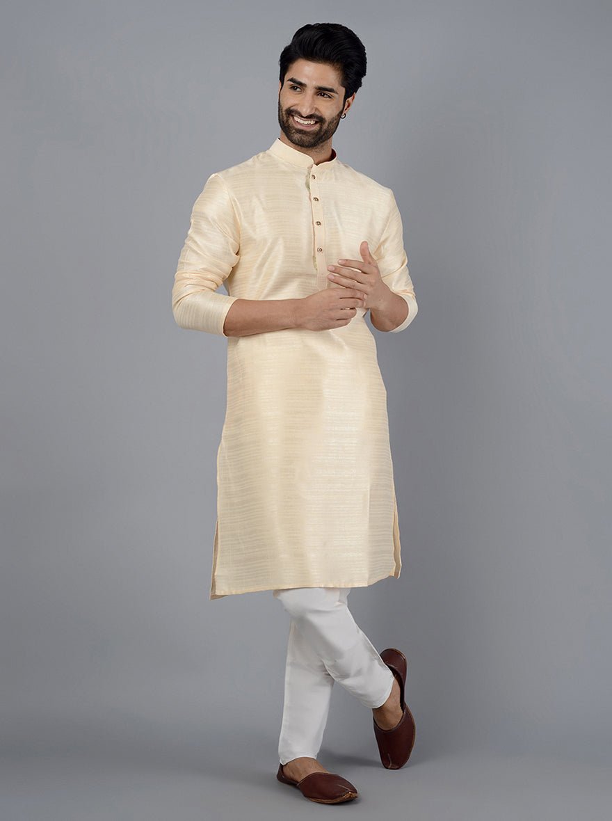 Cream Self Textured Kurta - The Kurta Company