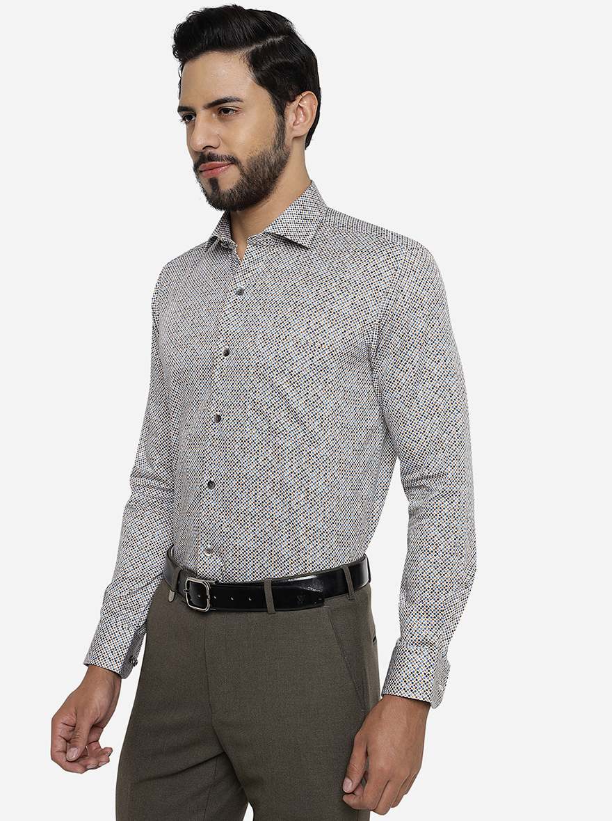 Dark Grey Printed Slim Fit Formal Shirt | Metal