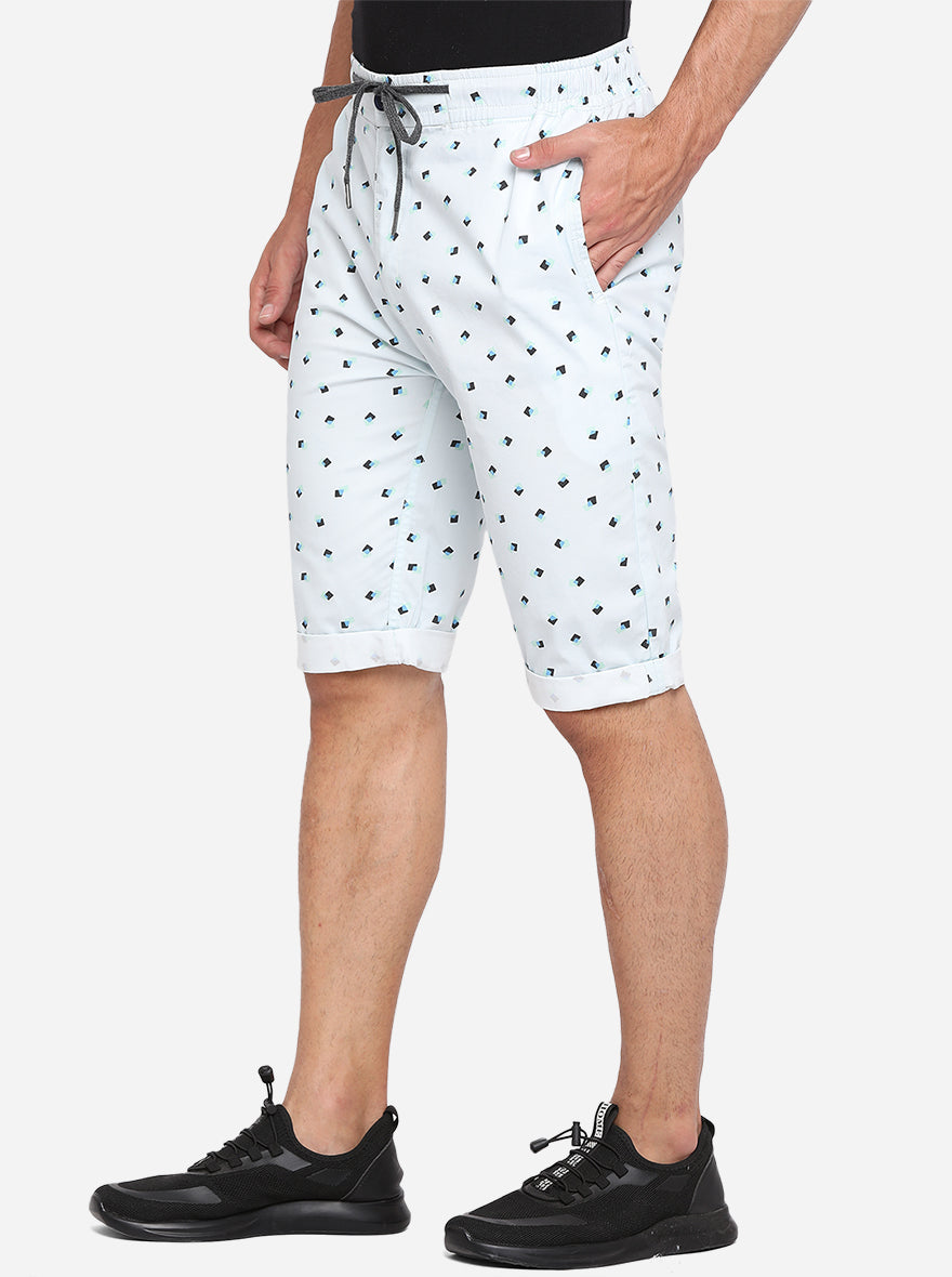 Milky Green Printed Regular Fit Capri | JadeBlue