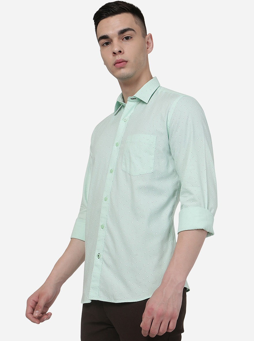 Spray Green Printed Slim Fit Semi Casual Shirt | JadeBlue