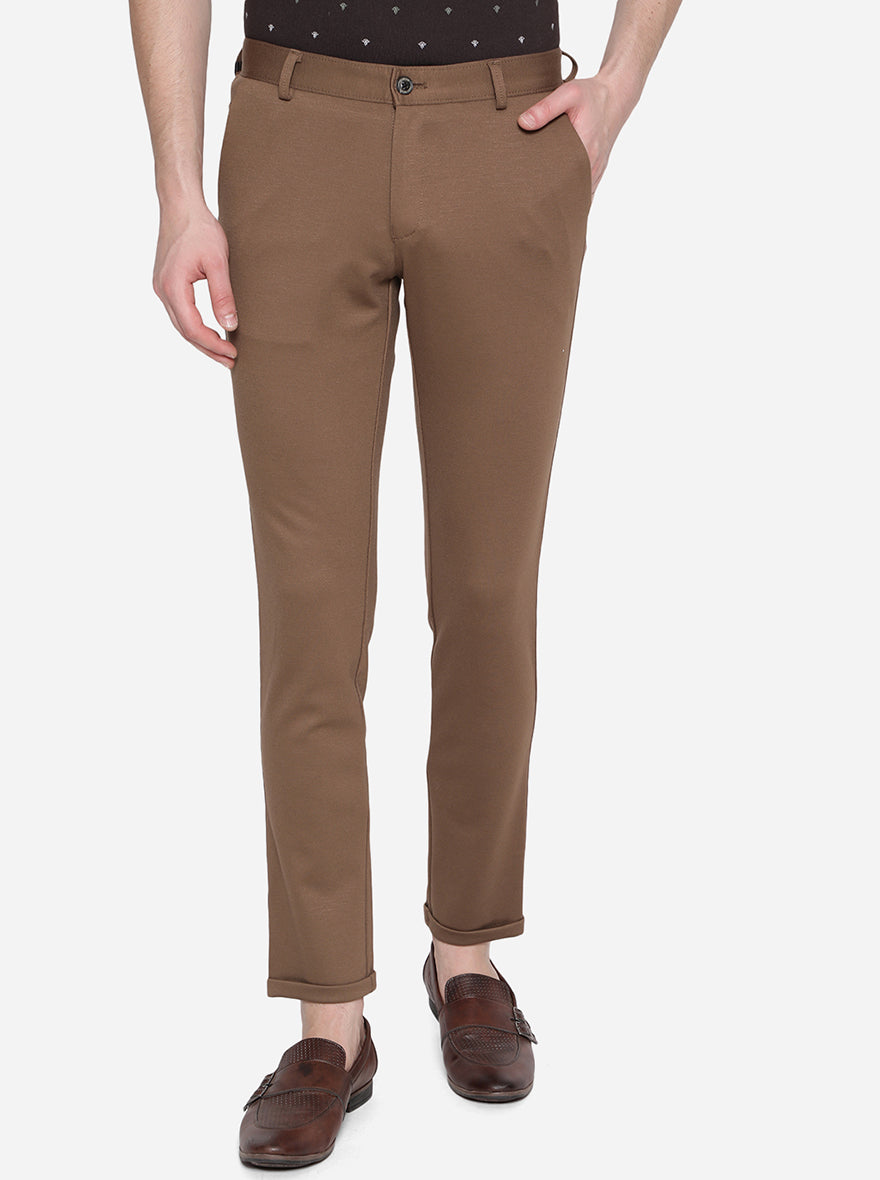 Brown Solid Venice Fit Casual Trouser | JadeBlue