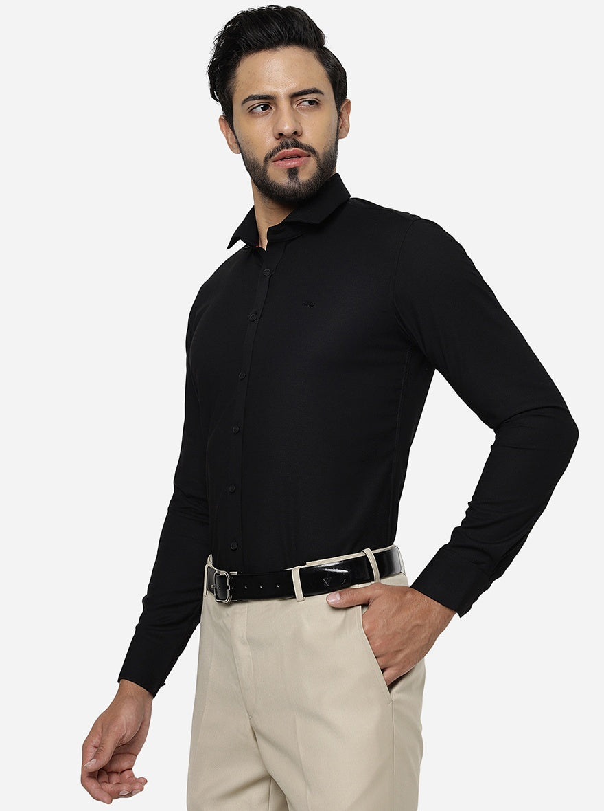 Black Solid Slim Fit Party Wear Shirt | JB Studio