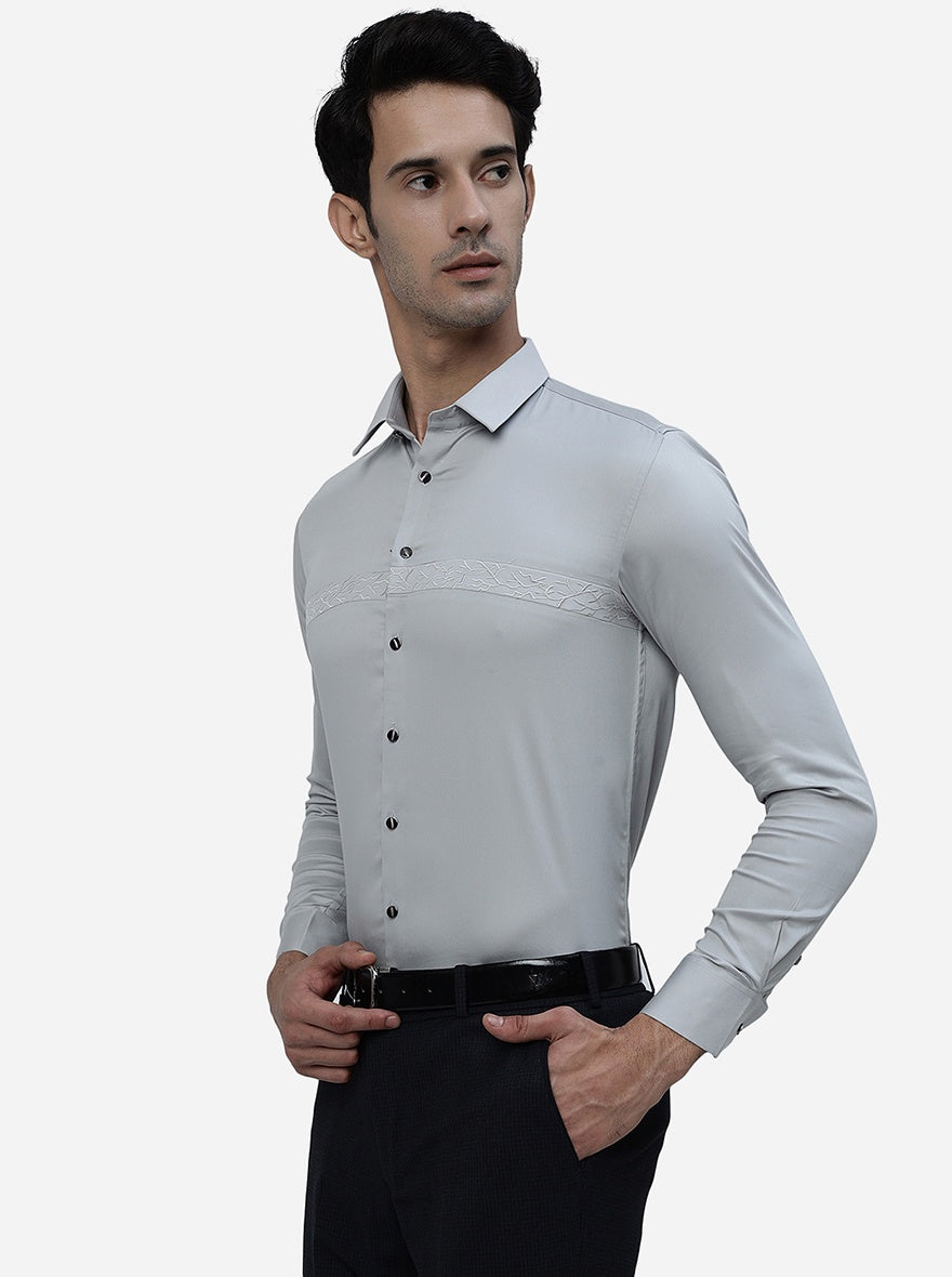Grey Solid Slim Fit Party Wear Shirt | JB Studio
