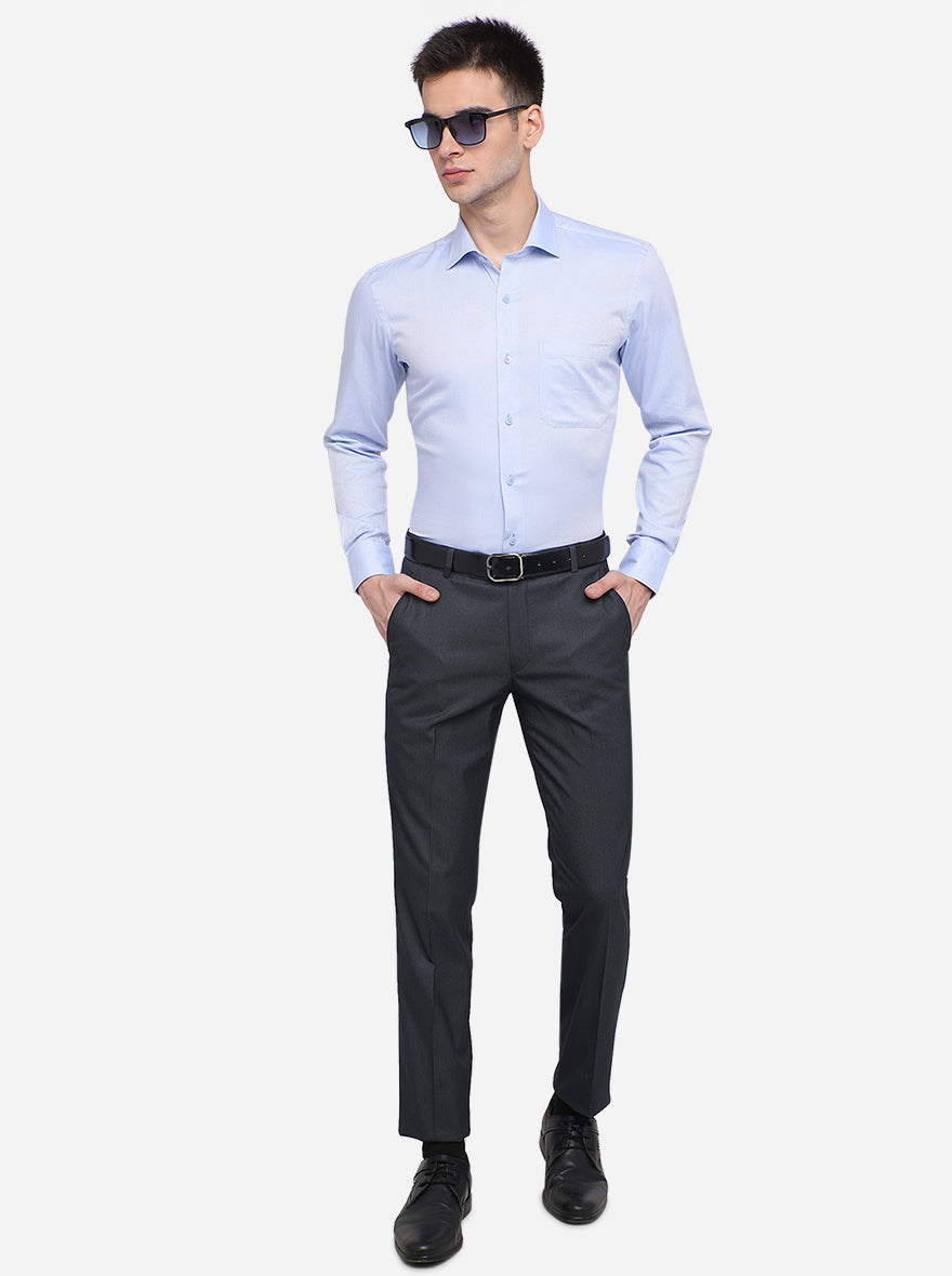 Sky Blue Solid Slim Fit Formal Shirt | Metal