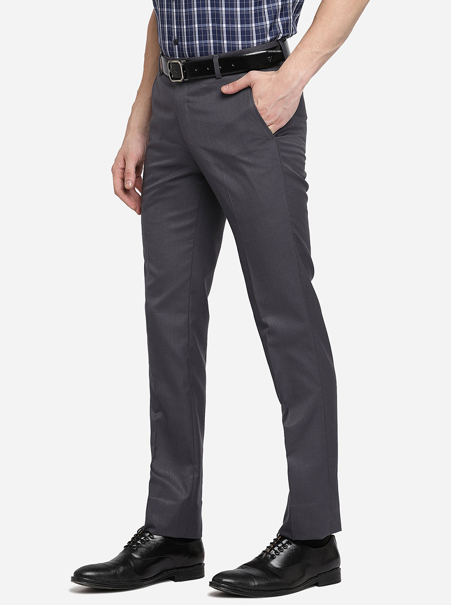 Grey Solid Slim Fit Formal Trouser | Greenfibre
