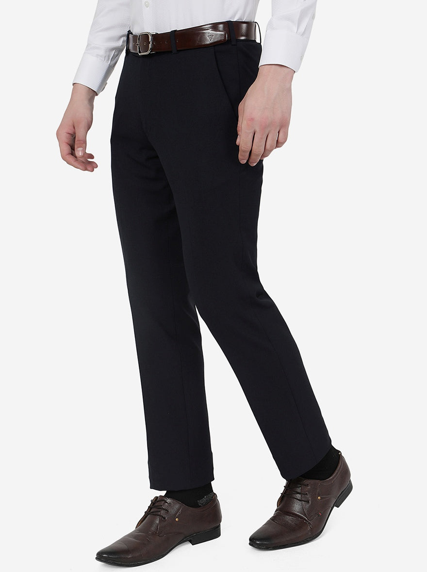 Navy Blue Solid Slim Fit Formal Trouser | JB Studio