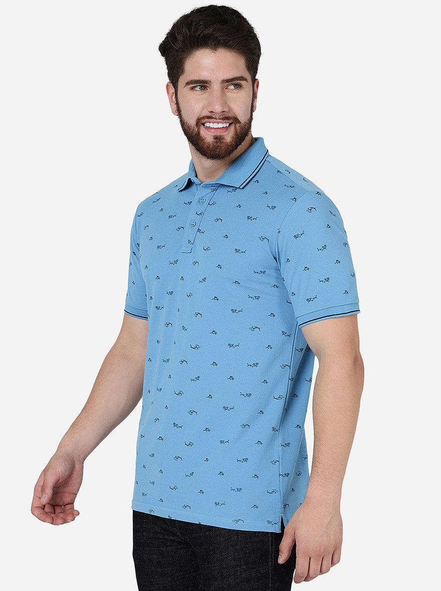 Bonnie Blue Printed Slim Fit Polo T-Shirt | JadeBlue