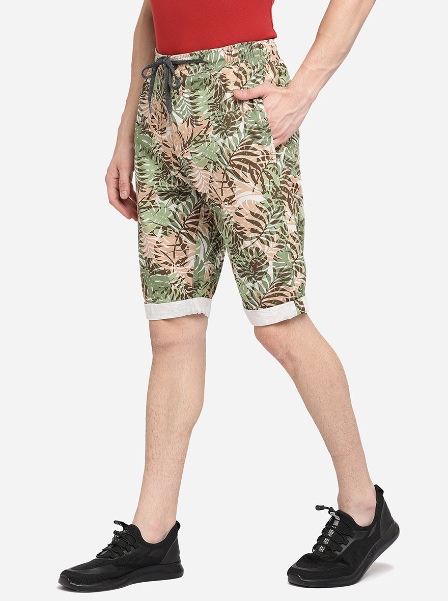Elm Green Printed Slim Fit Capri | JadeBlue
