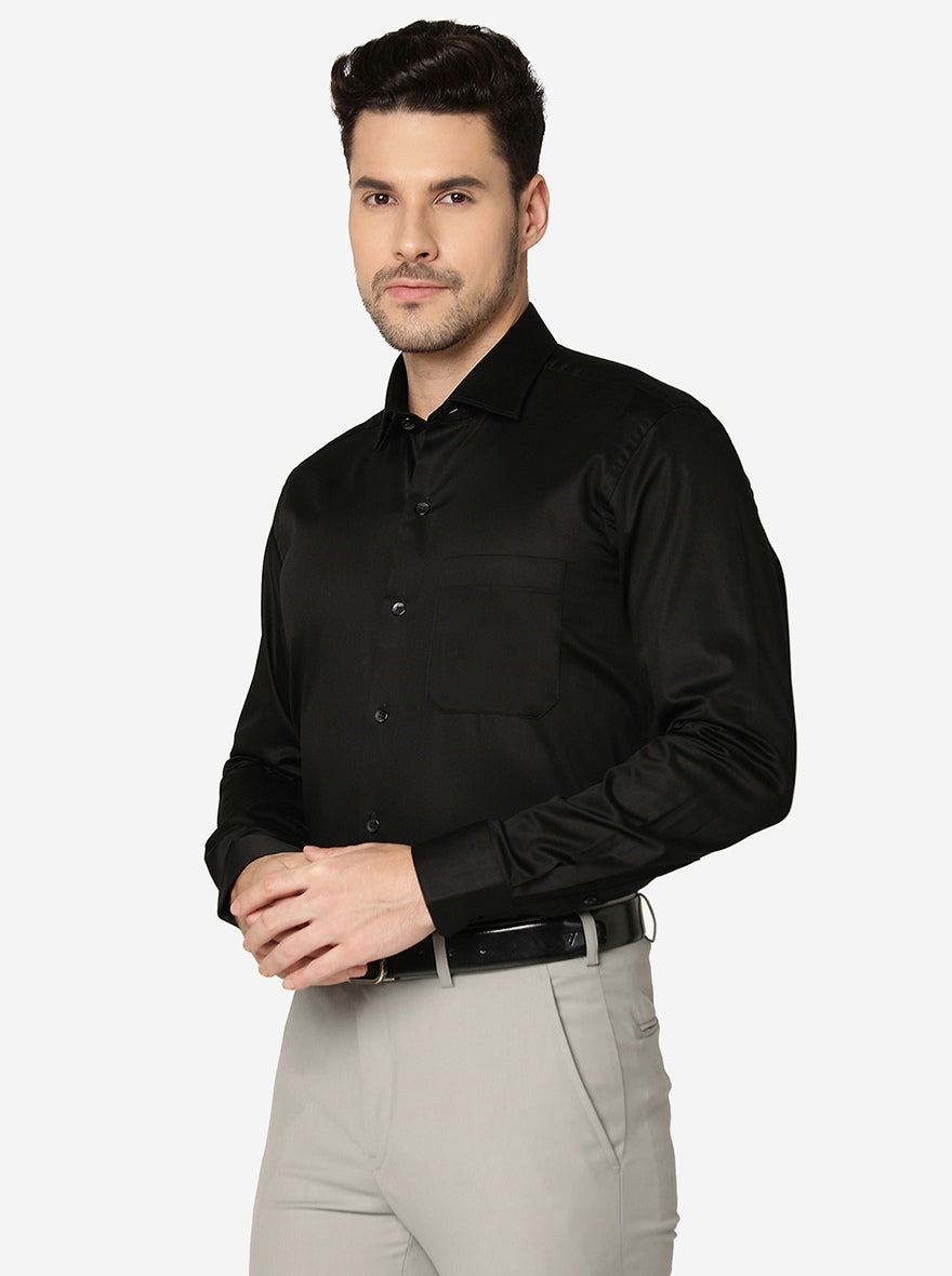 Black Solid Slim Fit Formal Shirt | Metal