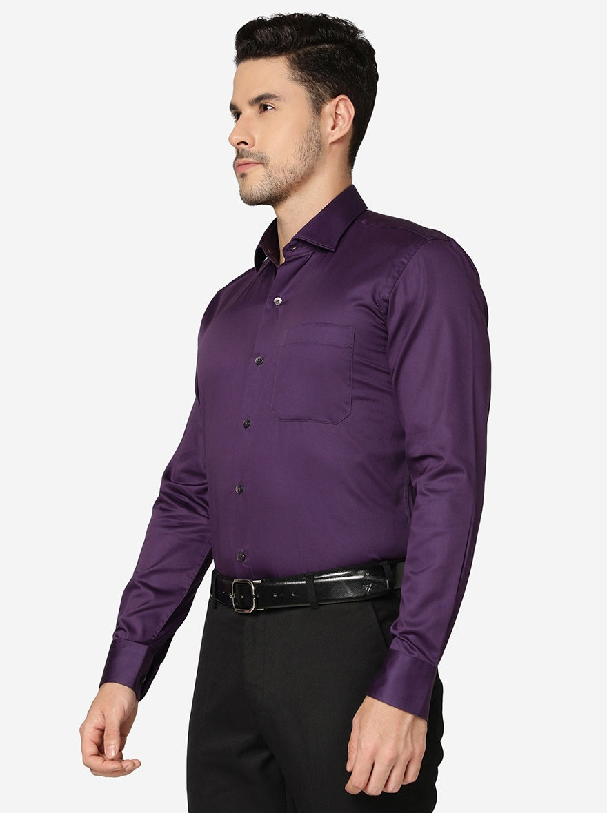 Purple Solid Slim Fit Formal Shirt | Metal