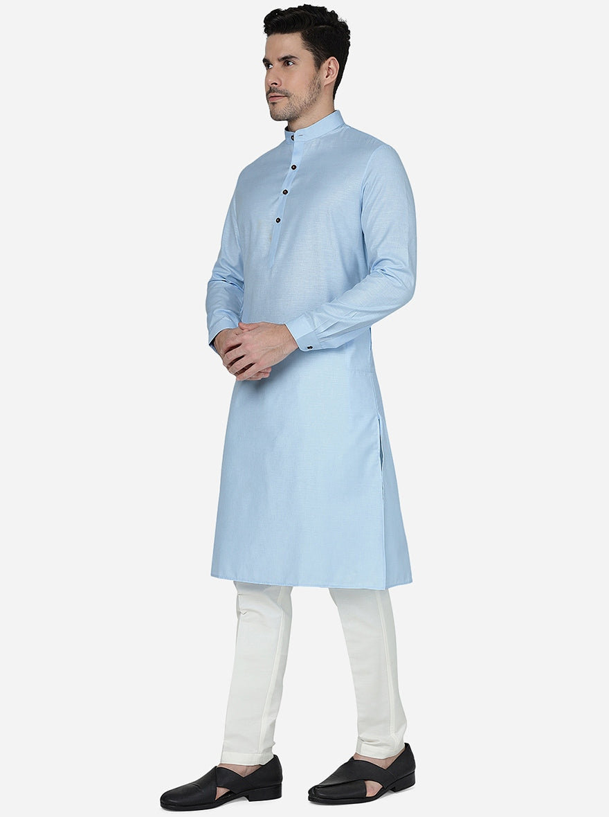 Sky Blue Solid Regular Fit Modi Kurta | JadeBlue