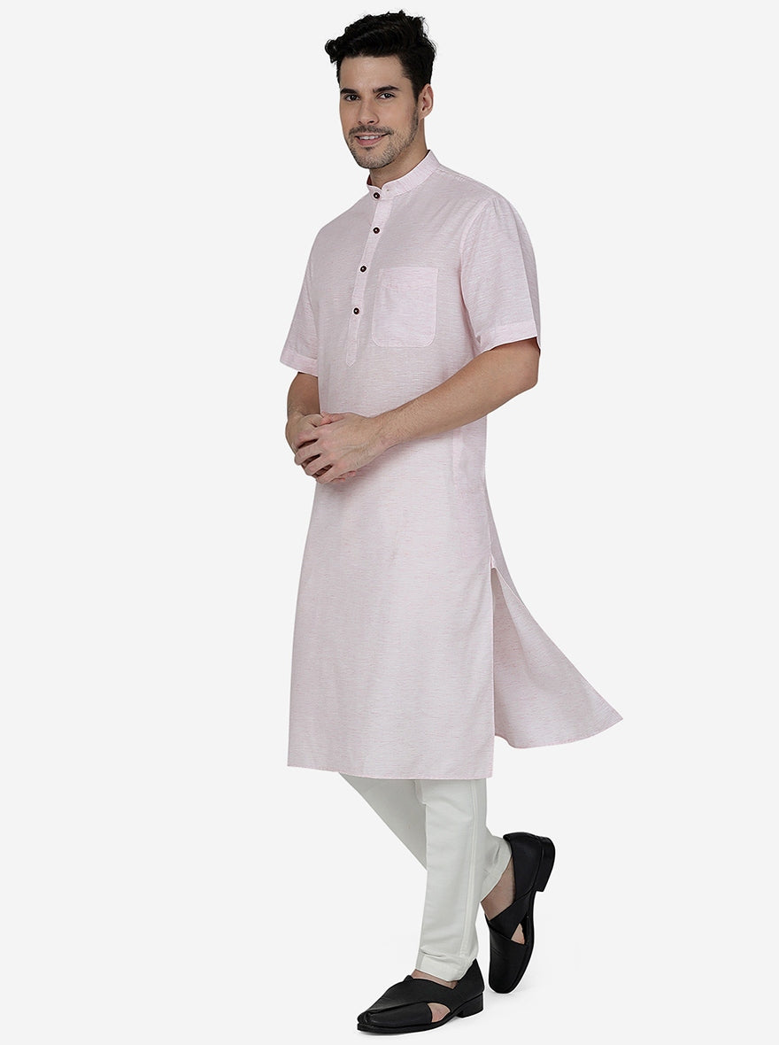 Light Pink Solid Regular Fit Modi Kurta | JadeBlue