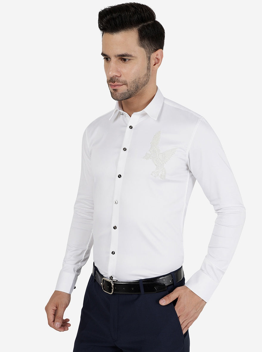 White Solid Slim Fit Party Wear Shirt | JB Studio