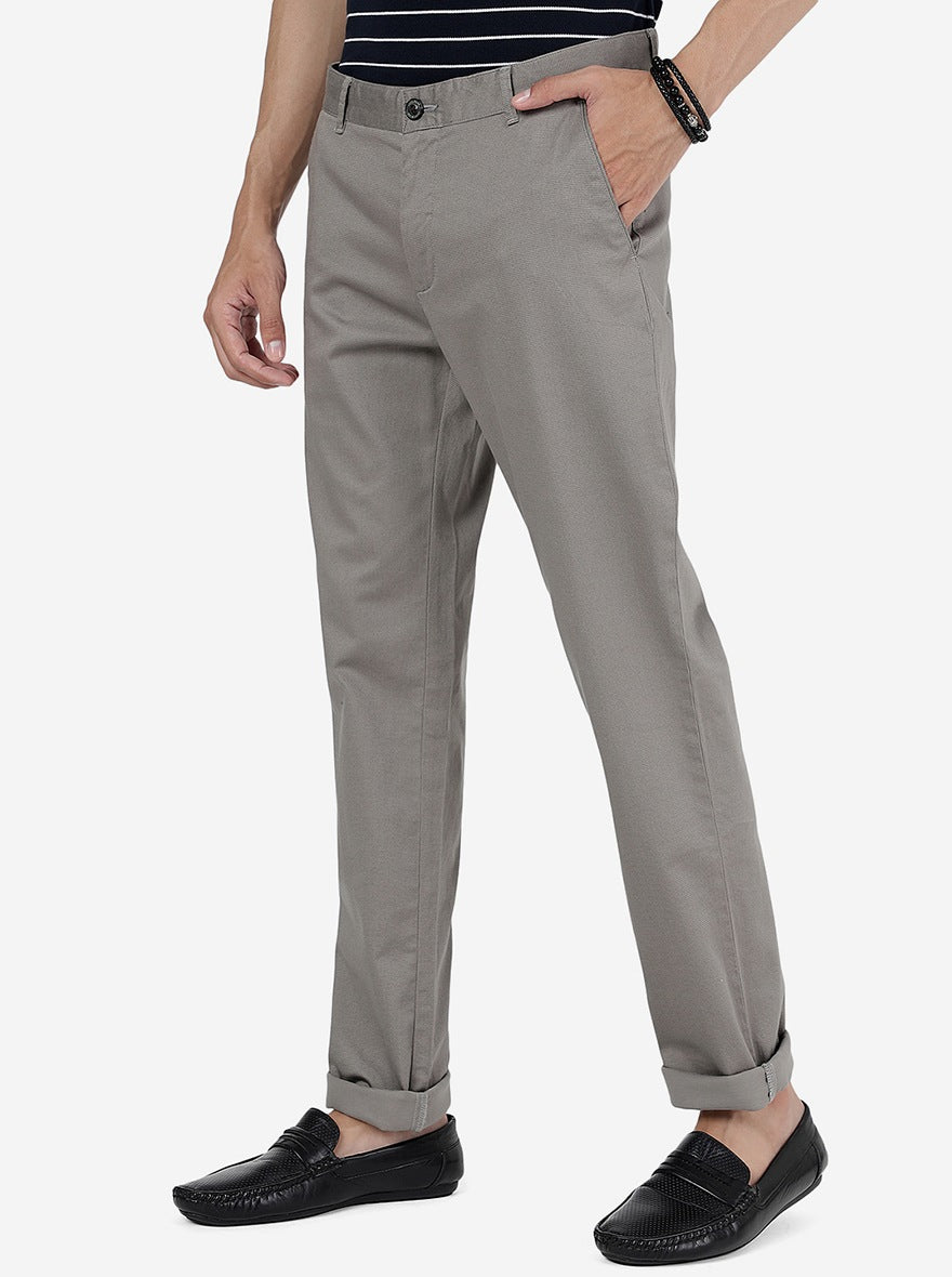 Grey Solid Uno Fit Casual Trouser | JadeBlue