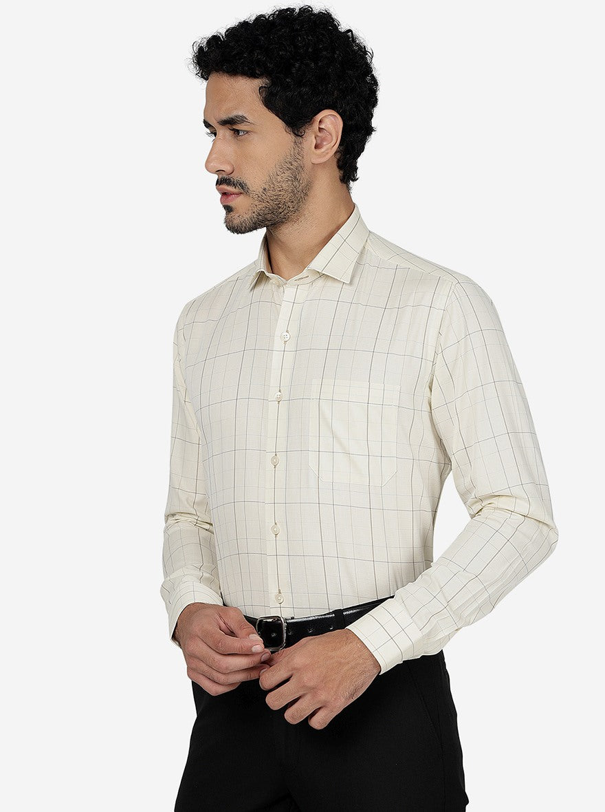Yellow Checked Slim Fit Formal Shirt | Metal
