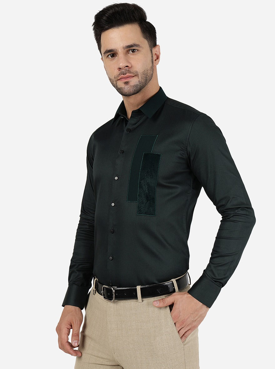 Bottle Green Solid Slim Fit Party Wear Shirt | JB Studio