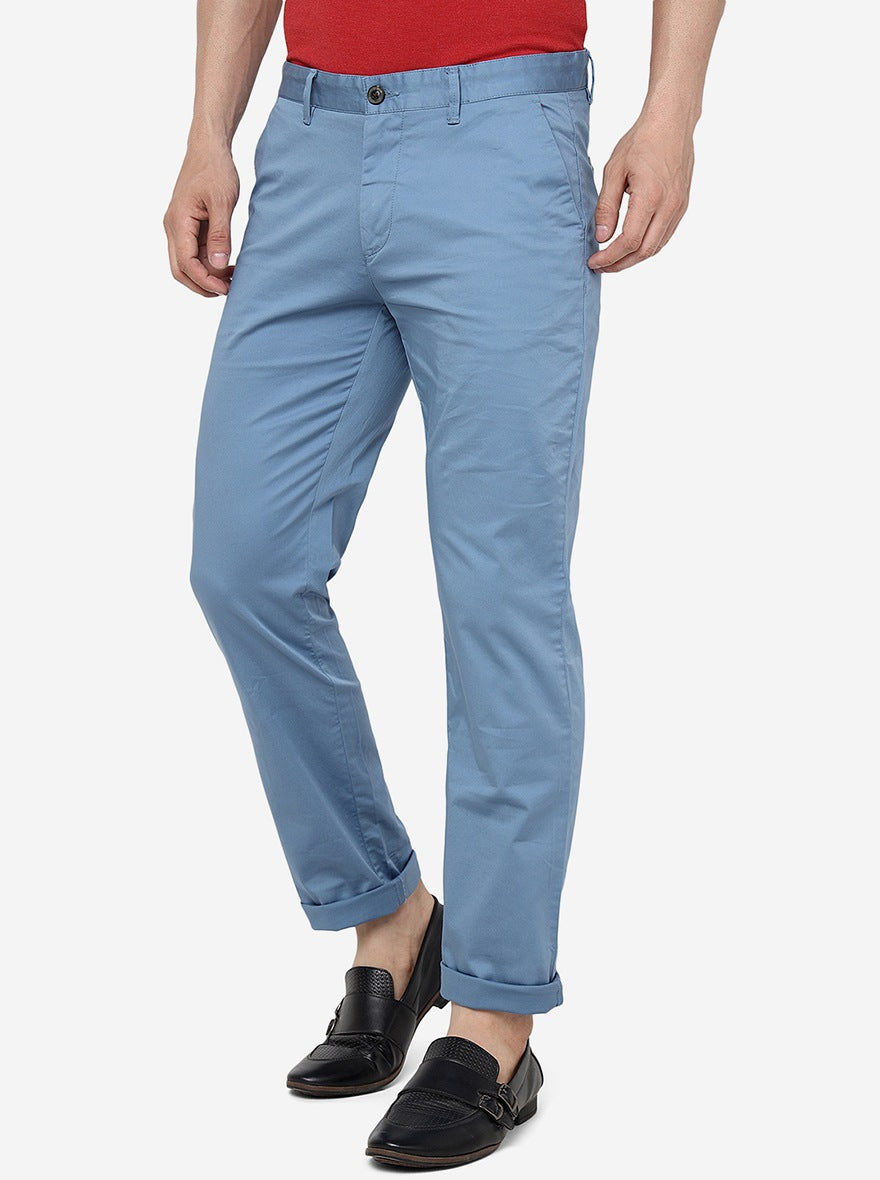 Sky Blue Solid Uno Fit Casual Trouser | JadeBlue