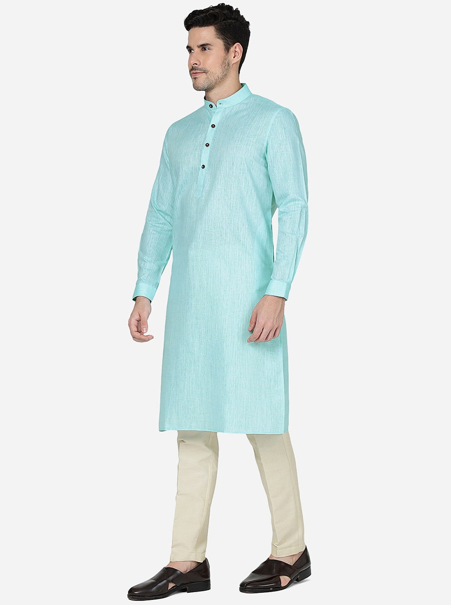 Sea Blue Solid Regular Fit Modi Kurta | JadeBlue