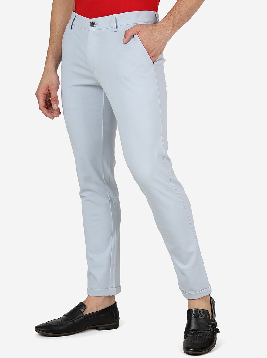 Light Blue Solid Venice Fit Casual Trouser | JadeBlue