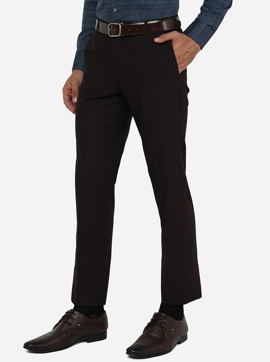 Brown Solid Slim Fit Formal Trouser | Metal