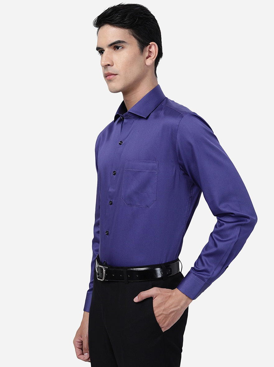 Dark Purple Solid Slim Fit Formal Shirt | Greenfibre