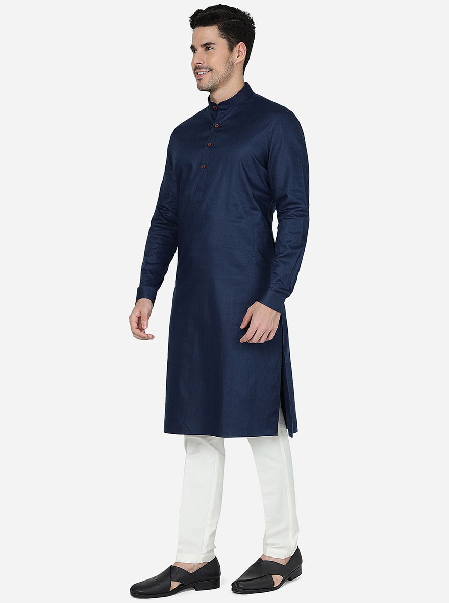 Arabian Blue Solid Regular Fit Modi Kurta | JadeBlue