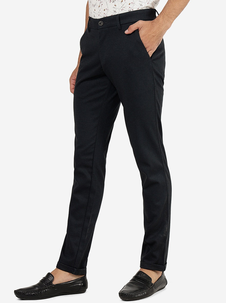 Navy Blue Solid Venice Fit Casual Trouser | JadeBlue