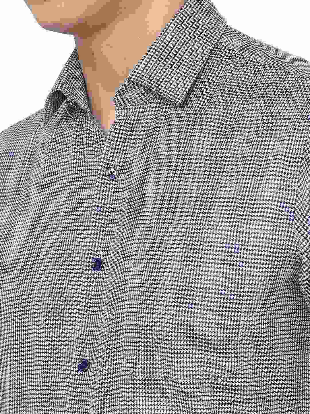 Blue & Grey Checked Slim Fit Formal Shirt | JadeBlue Youth