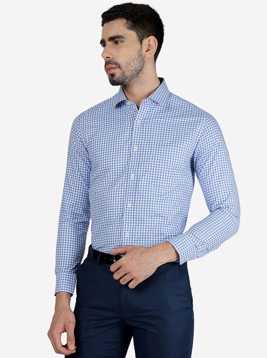 Blue Checked Slim Fit Formal Shirt | JadeBlue Youth