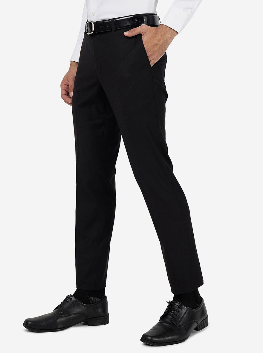 Black Solid Slim Fit Formal Trouser | Metal