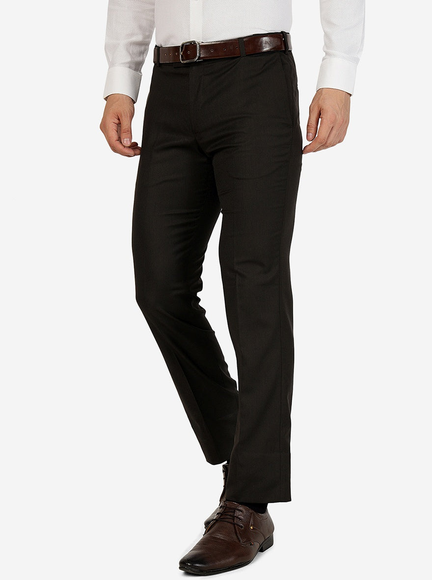 Brown Solid Slim Fit Formal Trouser | Metal