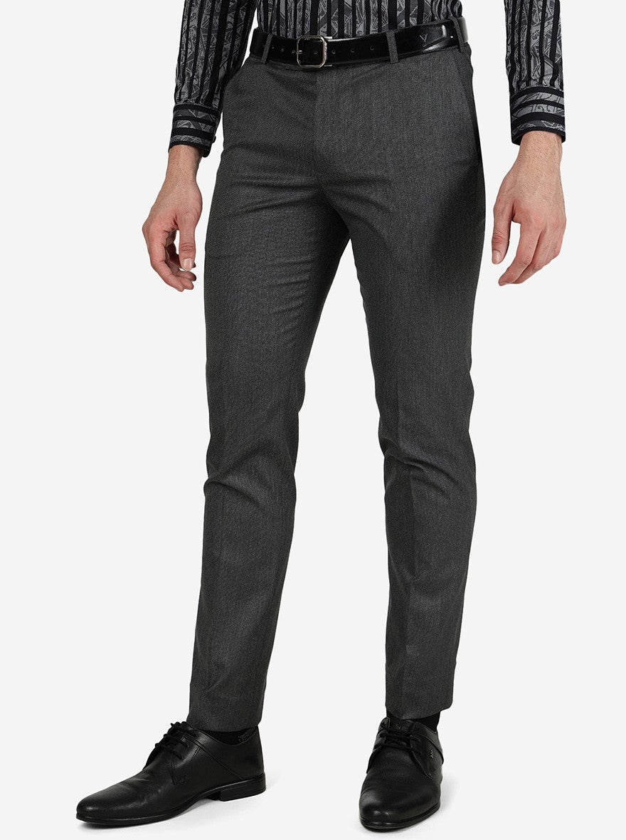 Grey Solid Slim Fit Formal Trouser | Metal