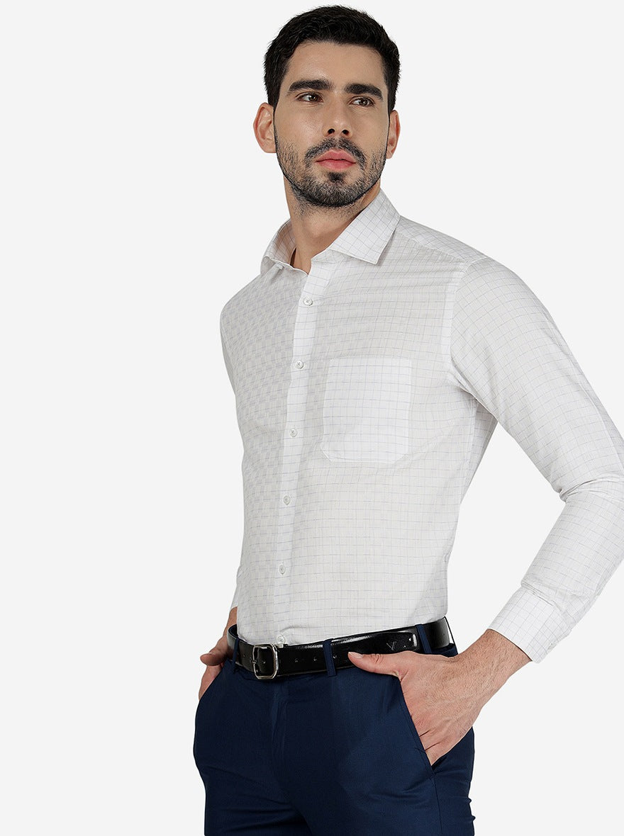 White Checked Slim Fit Formal Shirt | Greenfibre