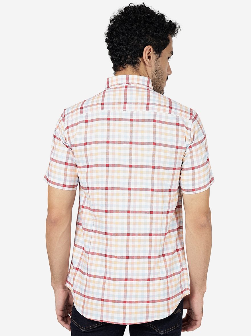 Orange Checked Slim Fit Casual Shirt | JadeBlue