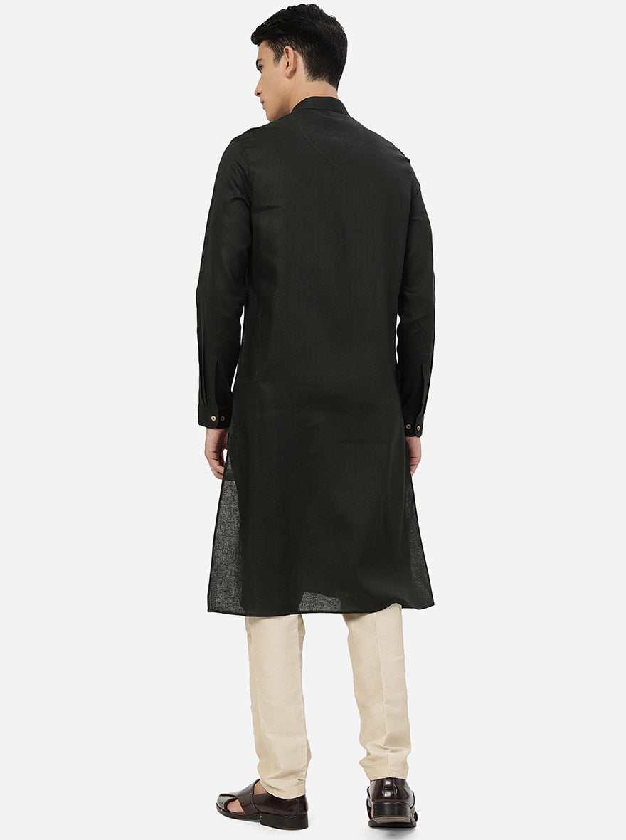 Olive Green Solid Regular Fit Modi Kurta | JadeBlue