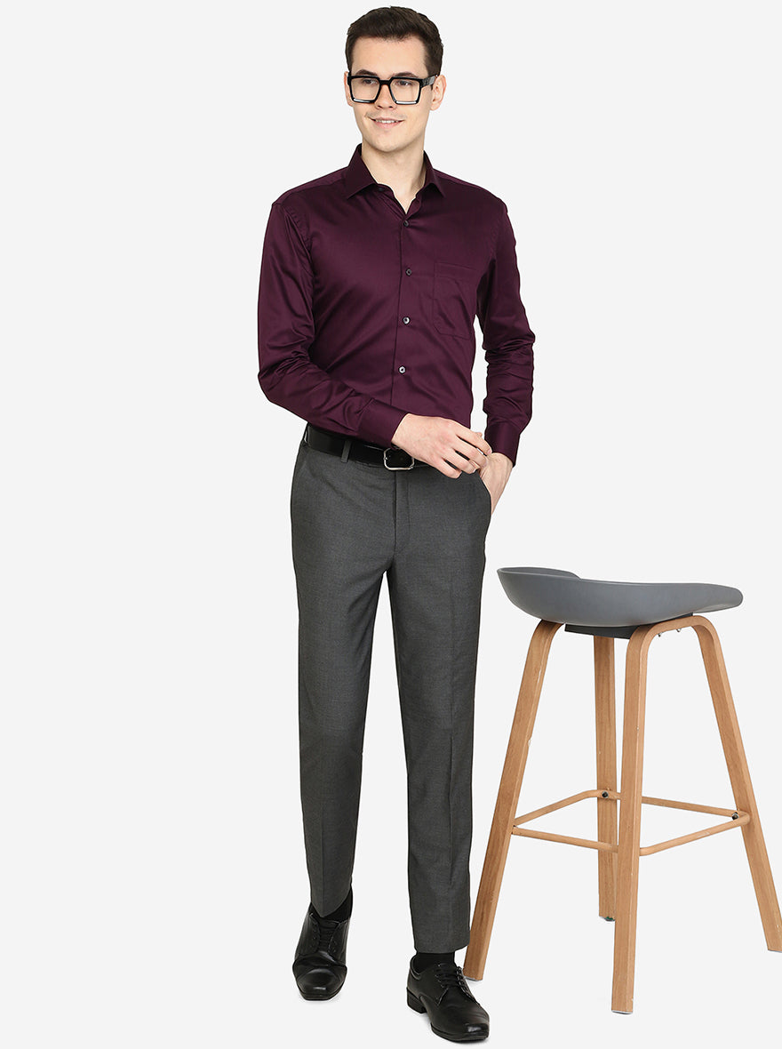 Wine Solid Slim Fit Formal Shirt | Metal