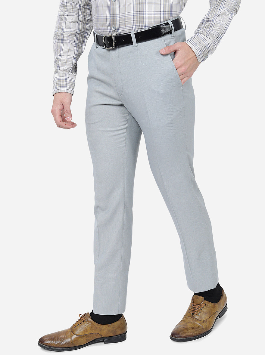 Grey Solid Slim Fit Formal Trouser | Metal
