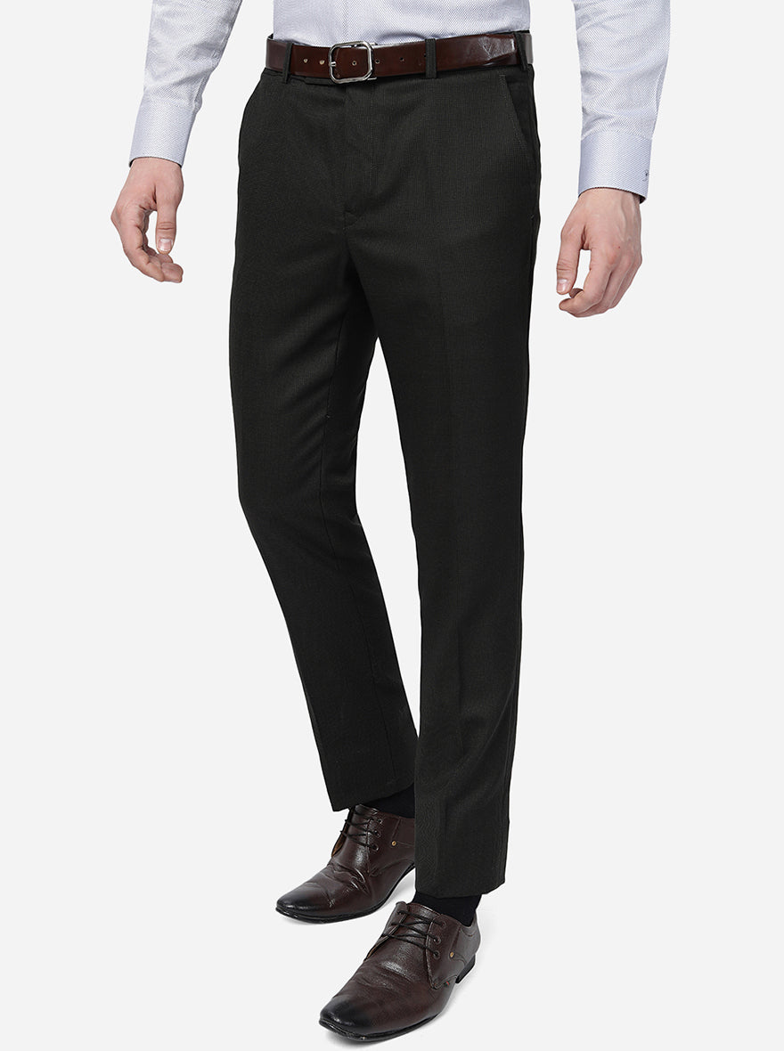 Green Solid Slim Fit Formal Trouser | Metal