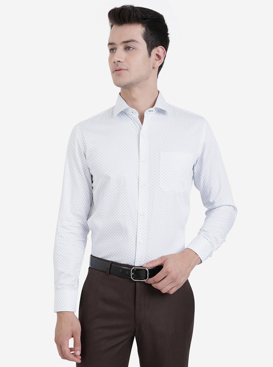 White & Blue Printed Slim Fit Formal Shirt | Greenfibre